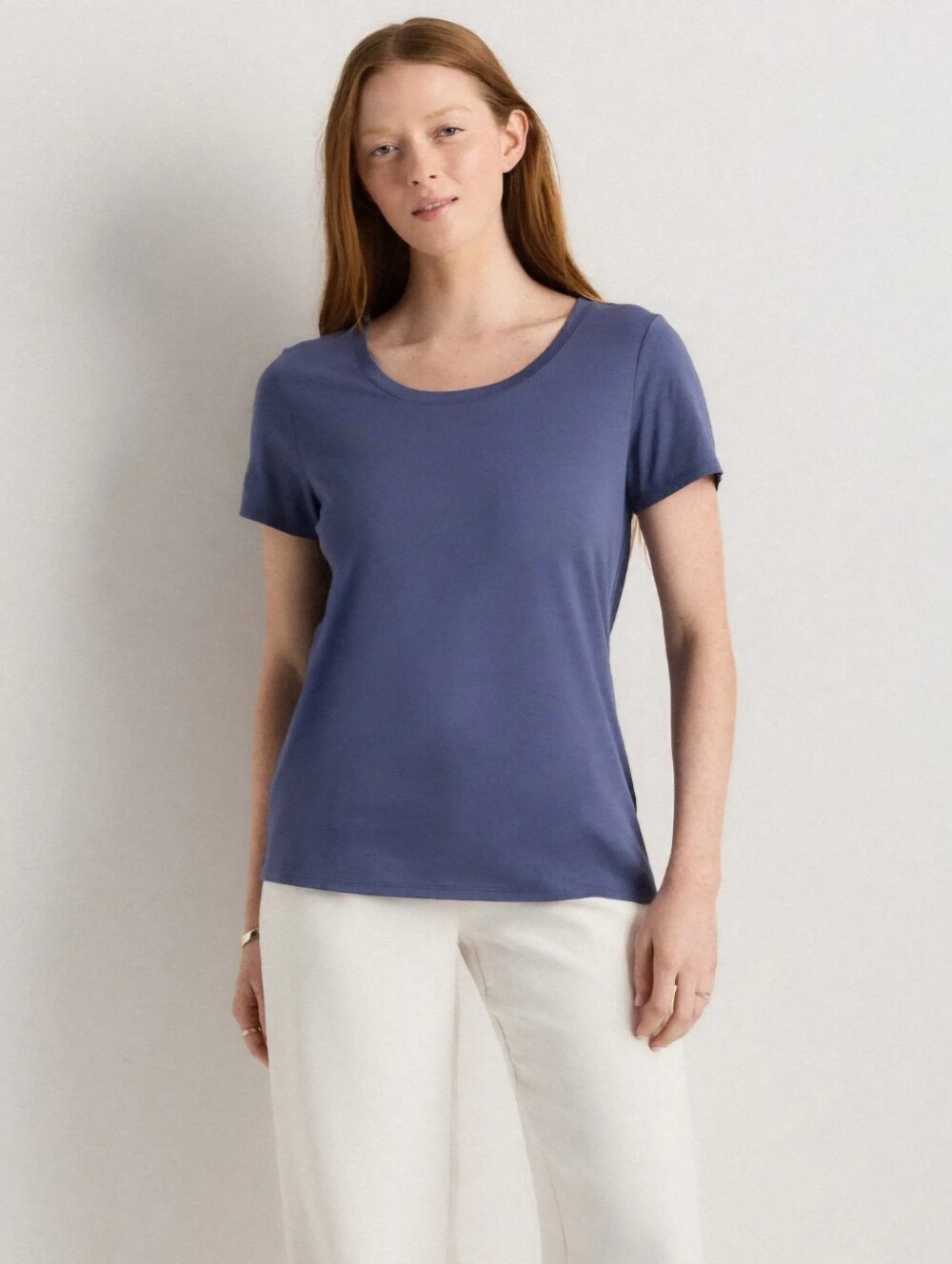 Quince New Slate Blue Cotton Modal Scoop Neck Tee, XL, 14